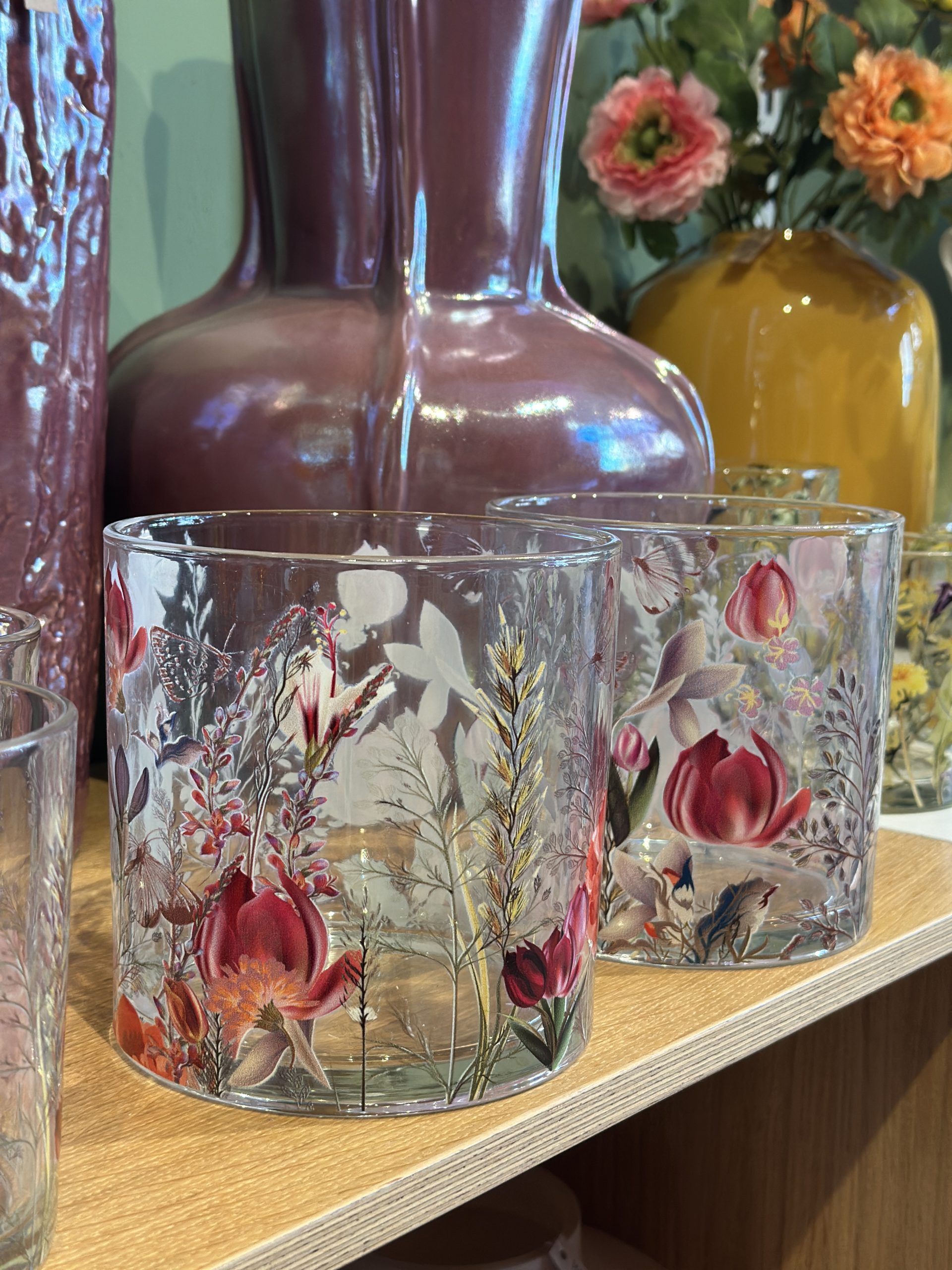Waxinelichthouder glass flowers/Butterfly