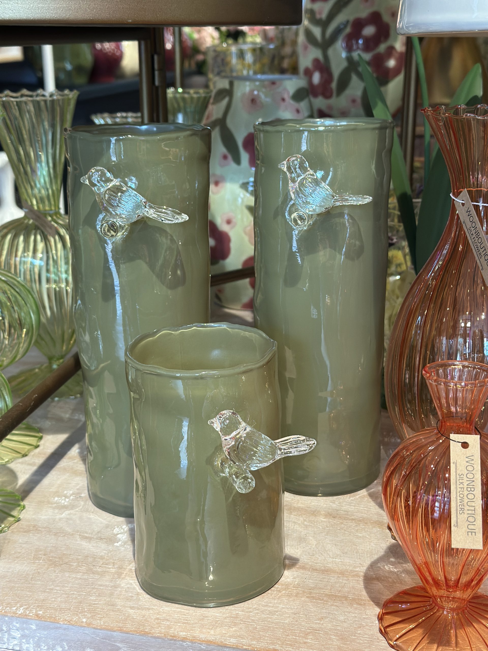 Bird Vaas Army Green Glass (2maten) - Afbeelding 5