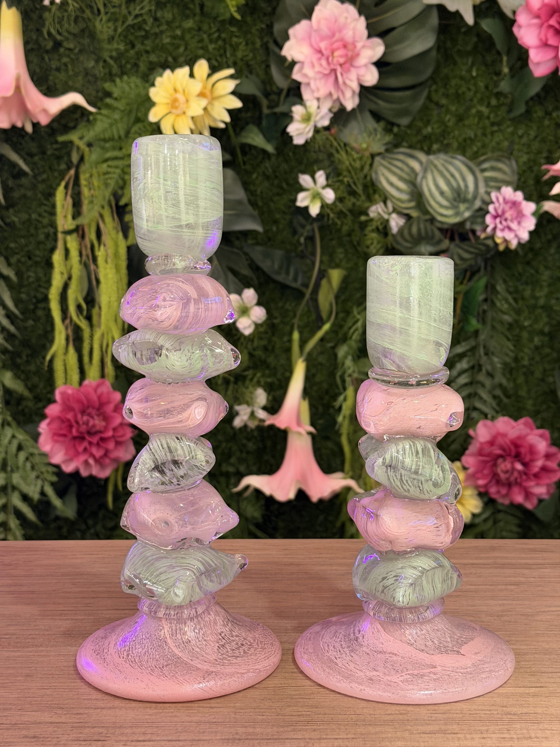 Kandelaar glas zacht roze/groen L - Afbeelding 3