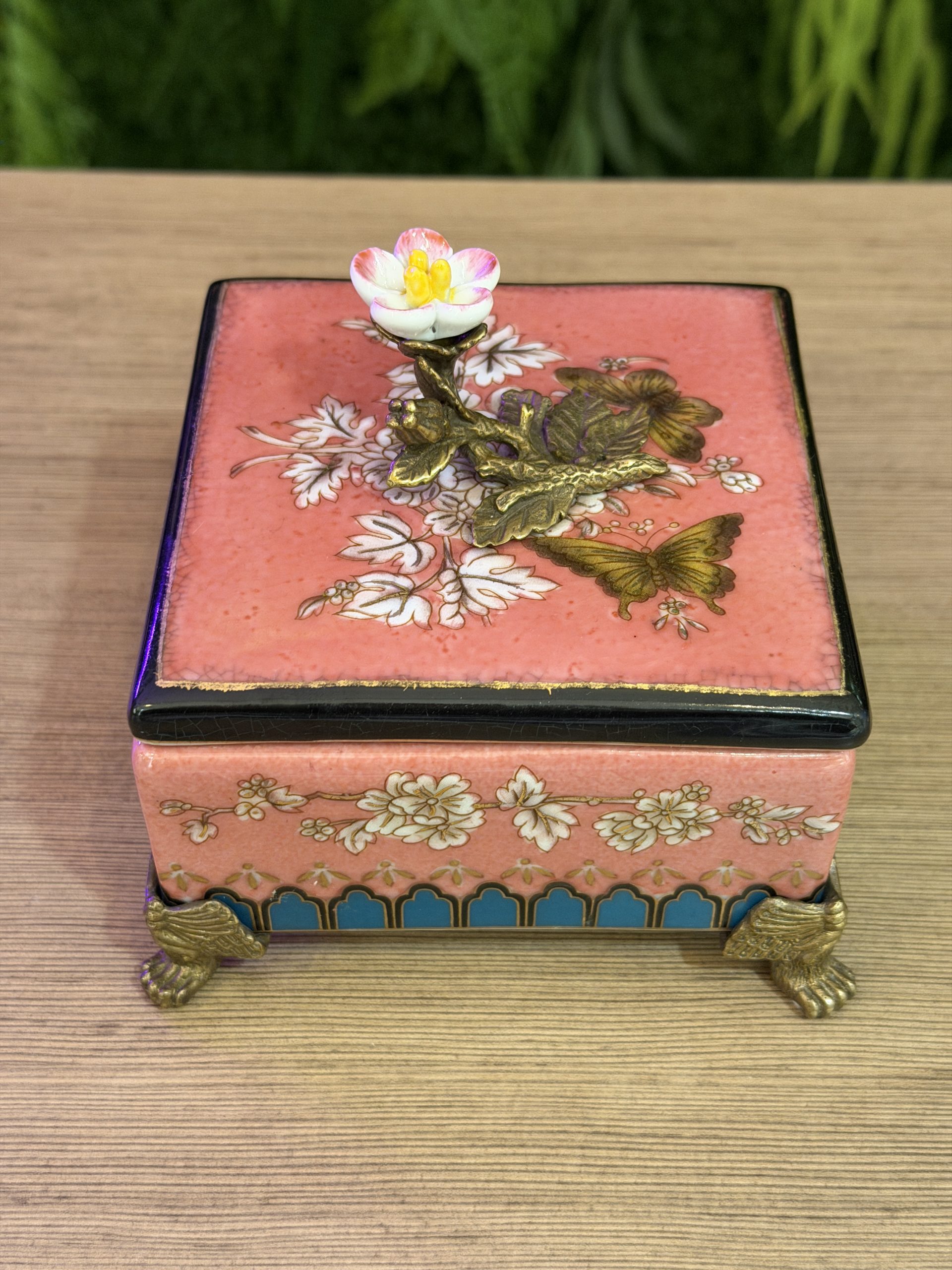 Porseleinen opbergdoos roze bloem - Afbeelding 3