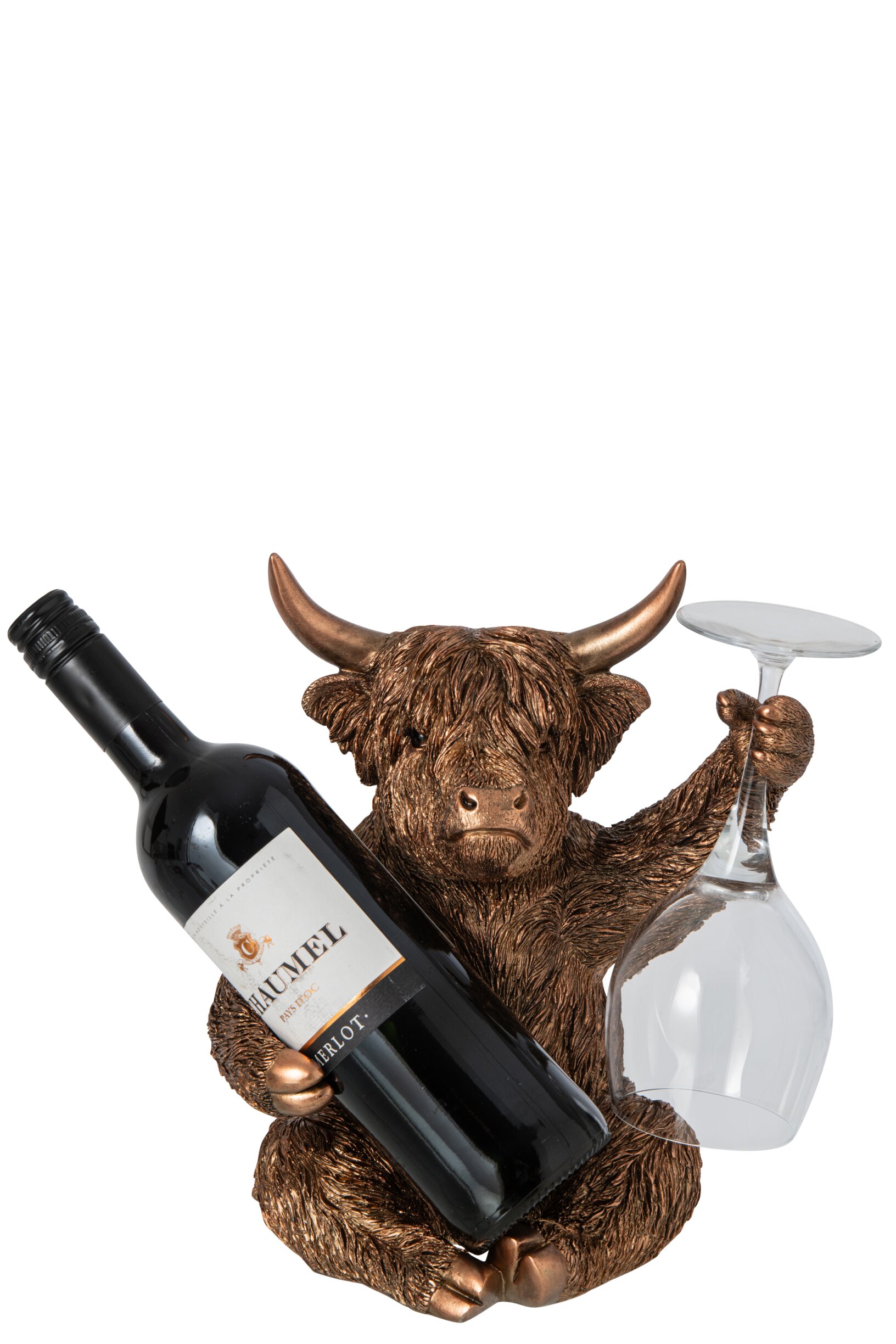 Bull Bottle Of Wine Resin Copper