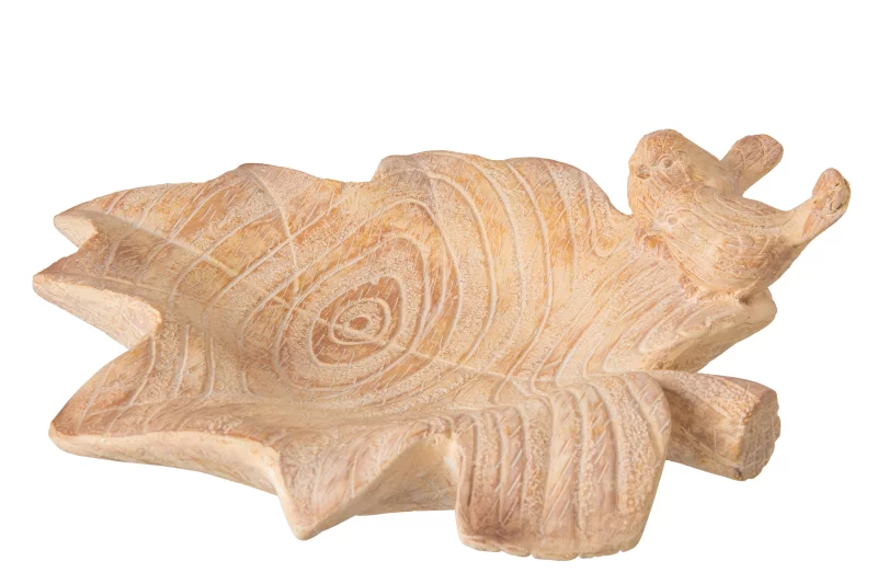 Decoratief blad met vogels in houtlook van polyresin verkrijgbaar bij de Zijden Boutique in Delft