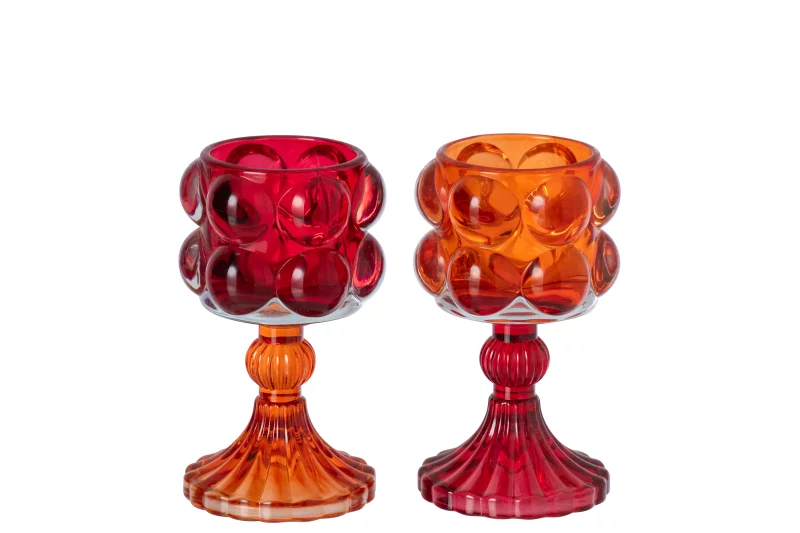 Glazen waxinelichthouder op voet – rood/oranje bij Zijden Boutique