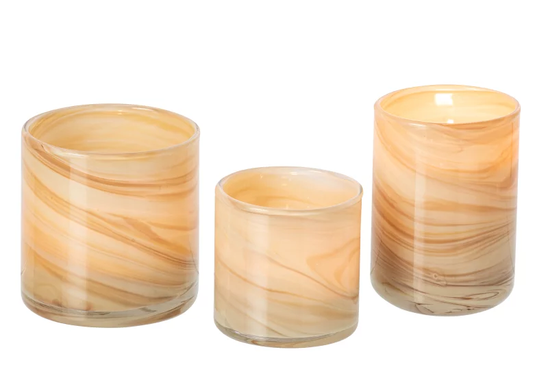 Glazen waxinelichthouder Marmerlook Beige bij Zijden Boutique in de winkel en online