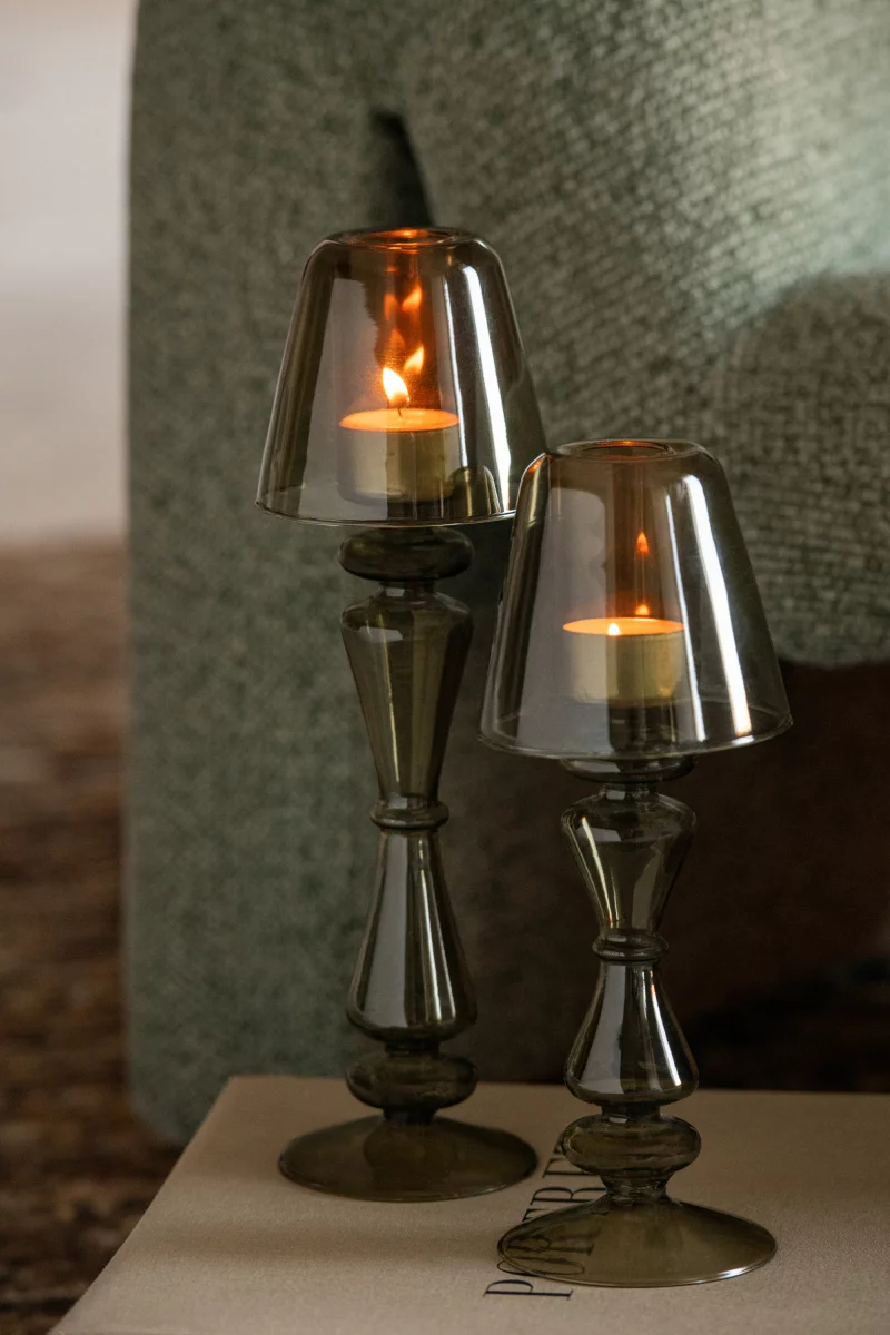 Glazen waxinelichthouder Olive Vintage bij de zijden boutique op de molslaan in Delft
