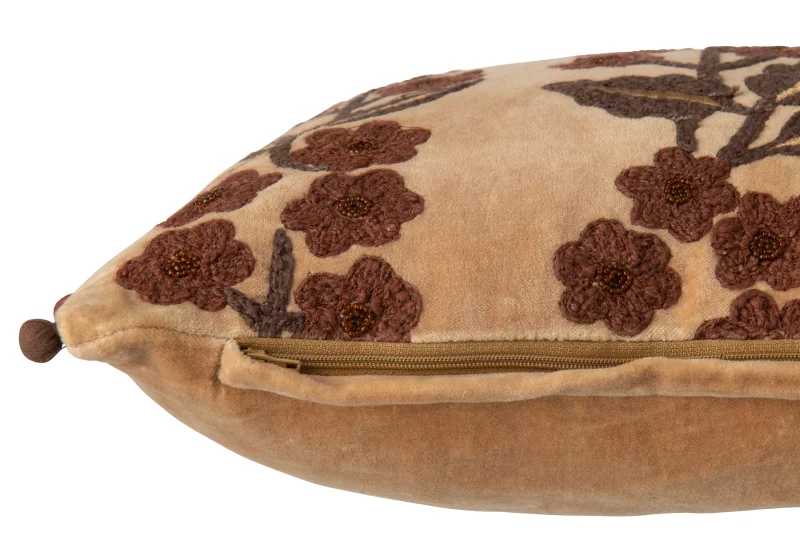 Sierkussen Bloemen & Bladeren Camel/Bruin in Delft bij de Zijden Boutique