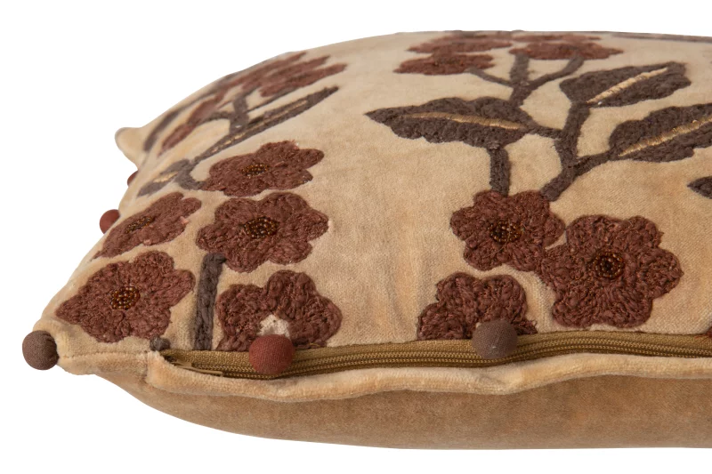 Sierkussen Bloemen & Bladeren Camel/Bruin in Delft bij de Zijden Boutique