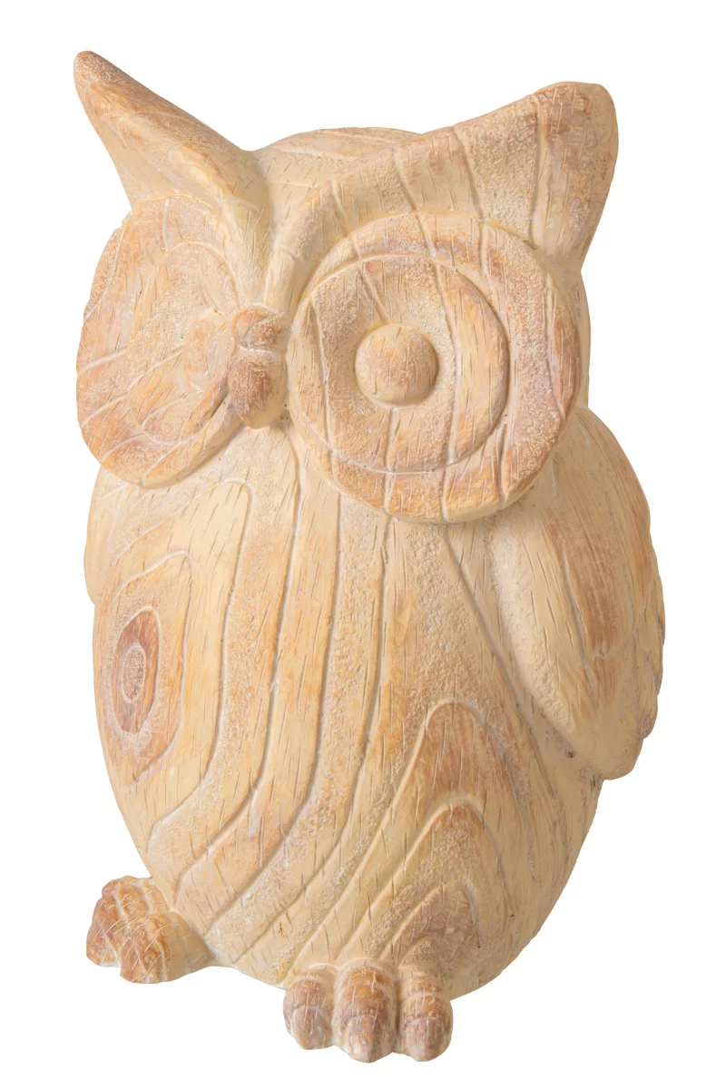 Uil hout look, gemaakt van polyresin verkrijgbaar bij Zijden Boutique in Delft
