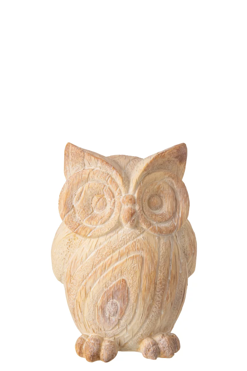 Uil hout look, gemaakt van polyresin verkrijgbaar bij Zijden Boutique in Delft