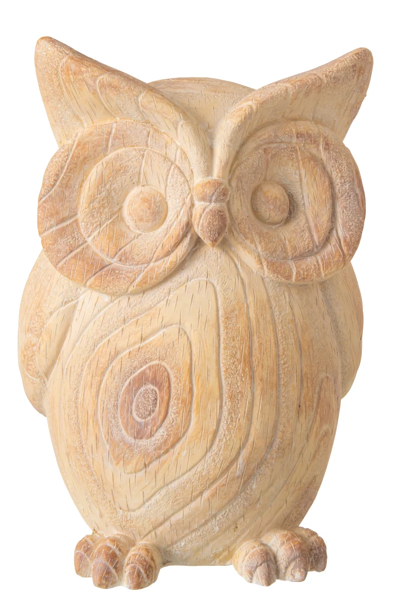 Uil hout look, gemaakt van polyresin verkrijgbaar bij Zijden Boutique in Delft