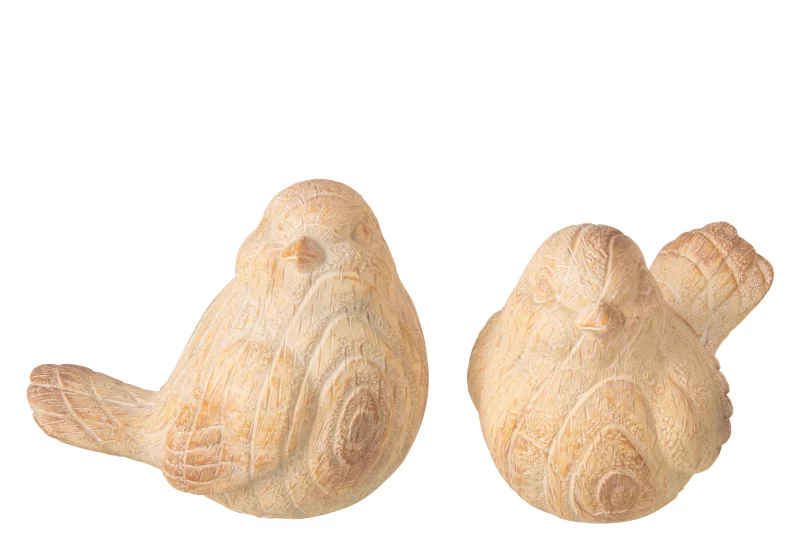 Decoratieve Vogel Hout Look Polyresin Beige verkrijgbaar bij Zijden Boutique in Delft