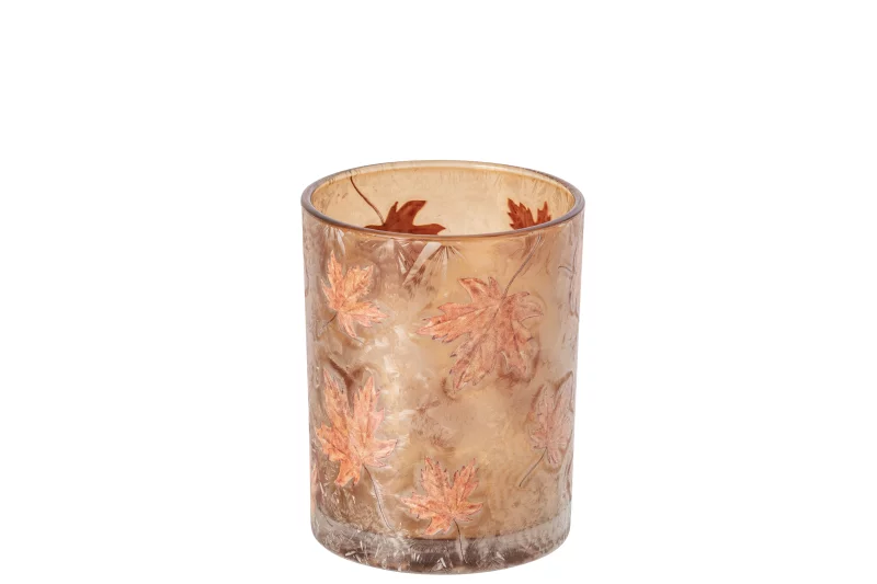 Glazen waxinelichthouder Leaves Apricot/Terracotta bij Zijden Boutique in Delft en in de webshop