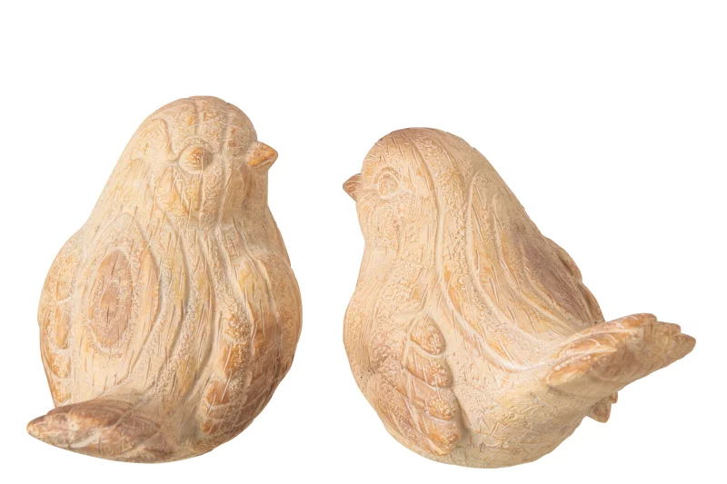 Decoratieve Vogel Hout Look Polyresin Beige verkrijgbaar bij Zijden Boutique in Delft