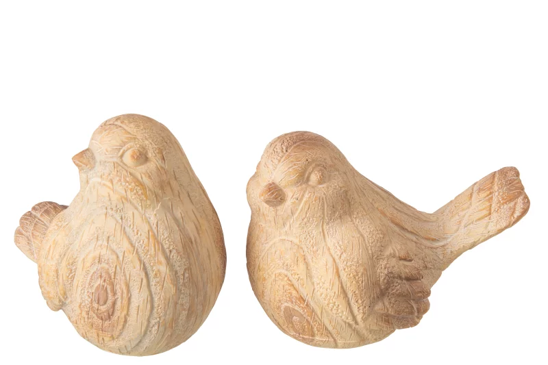 Decoratieve Vogel Hout Look Polyresin Beige verkrijgbaar bij Zijden Boutique in Delft